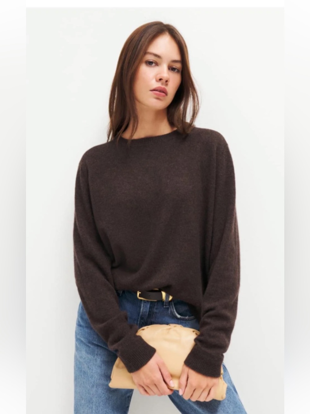 Reformation chocolate brown Boyfriend cashmere sweater